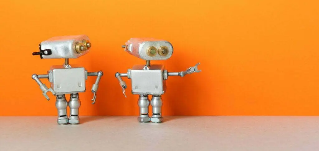 Robot points direction to second robot.